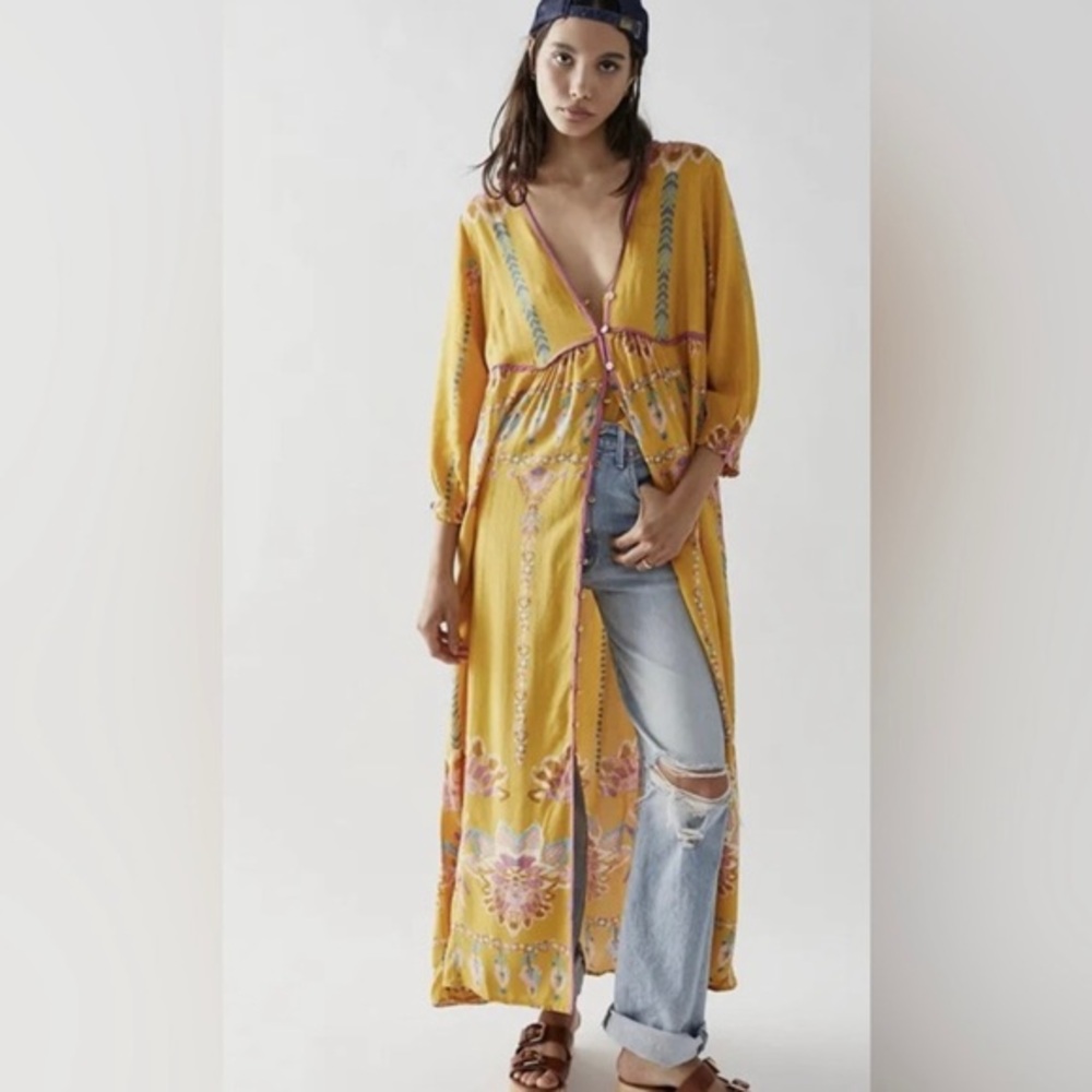 Free People Foley maxi duster Dress in Daylight Combo size boho oversized XS